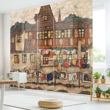 Zasłony panelowe zestaw - Egon Schiele - Domy z suszącą się bielizną