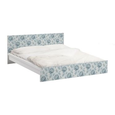 Okleina meblowa IKEA - Malm łóżko 160x200cm - Wzór hortensji w kolorze niebieskim