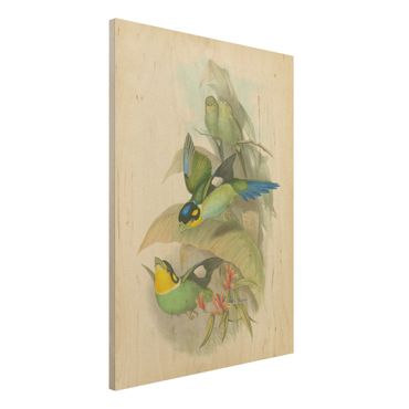 Obraz z drewna - Ilustracja w stylu vintage - ptaki tropikalne