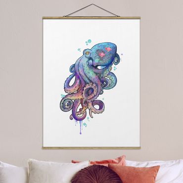 Plakat z wieszakiem - Ilustracja Ośmiornica purpurowy turkusowy obraz