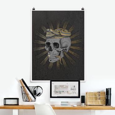 Plakat - Ilustracja czaszki i węża Czarne złoto