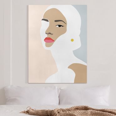 Obraz na płótnie - Line Art Portret kobiety Pastelowa szarość