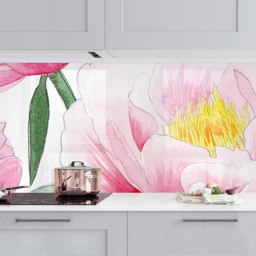 Panel ścienny do kuchni - Rysowanie różowych peonii I