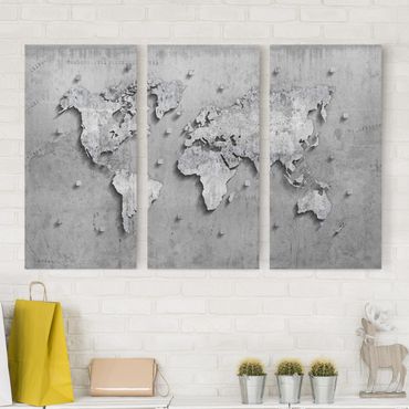 Obraz na płótnie 3-częściowy - Mapa świata z betonu