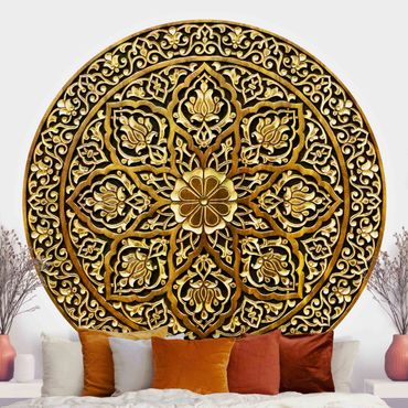 Okrągła tapeta samoprzylepna - Edle Mandala o wyglądzie drewna