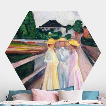 Sześciokątna tapeta samoprzylepna - Edvard Munch - Trzy dziewczynki