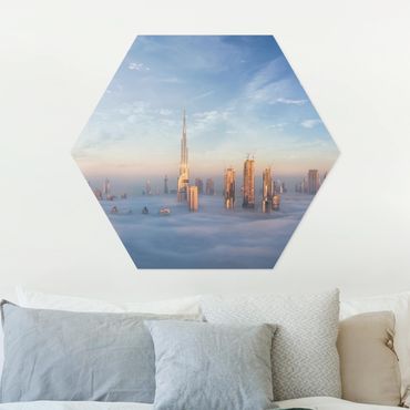 Obraz heksagonalny z Forex - Dubaj ponad chmurami