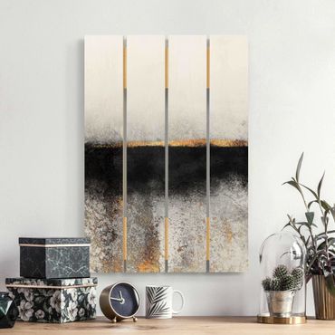 Obraz z drewna - Abstrakcja Złoty horyzont czarno-biały