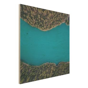Obraz z drewna - Widok z góry - Deep Niebieski Lake