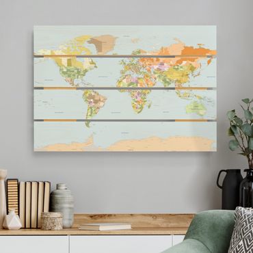 Obraz z drewna - Polityczna mapa świata