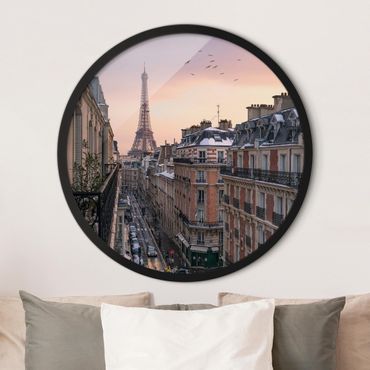 Okrągły obraz w ramie - The Eiffel Tower In The Setting Sun
