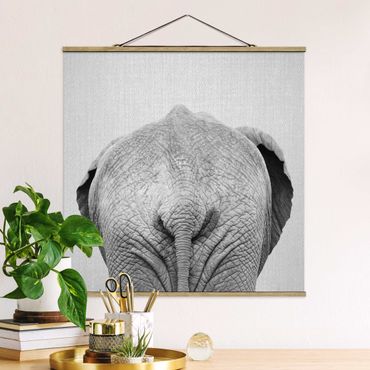 Plakat z wieszakiem - Elephant From Behind Black And White - Kwadrat 1:1