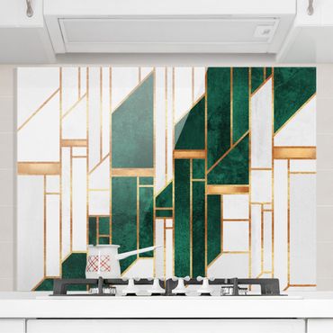 Panel szklany do kuchni - Geometria szmaragdowa i złota