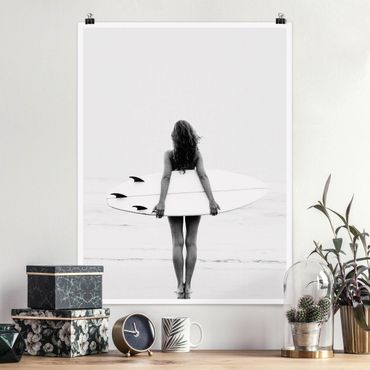 Plakat reprodukcja obrazu - Chill Surfer Girl With Board