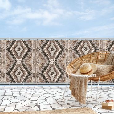 Osłona balkonowa zapewniająca prywatność - Etno diamentowy wzór w kolorze brązowym