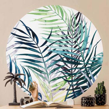 Okrągła tapeta samoprzylepna - Egzotyczne liście - drzewo palmowe