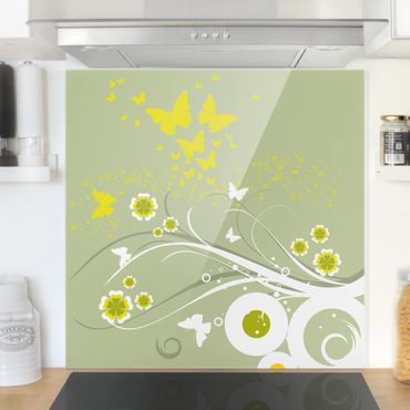 Panel szklany do kuchni - Motylki na wiosnę