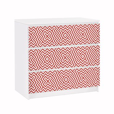 Okleina meblowa IKEA - Malm komoda, 3 szuflady - Czerwony geometryczny wzór w paski