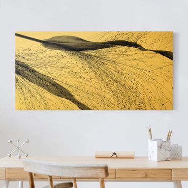 Złoty obraz na płótnie - Trzcina z delikatnymi pąkami czarno-biały