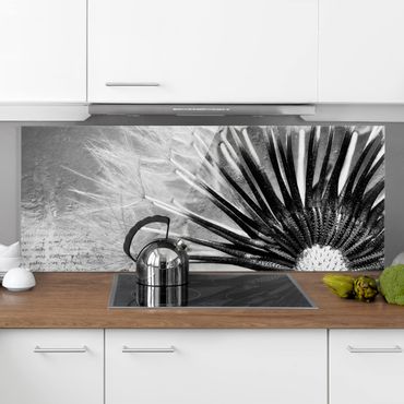 Panel szklany do kuchni - Dandelion czarno-biały