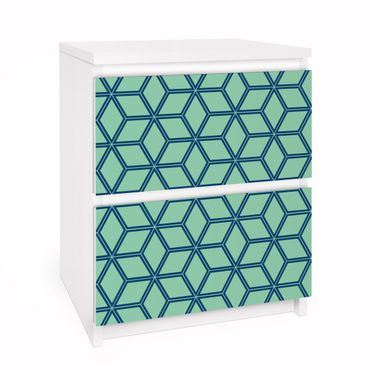 Okleina meblowa IKEA - Malm komoda, 2 szuflady - Wzór kostki zielony