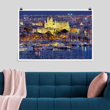 Plakat - Palma de Mallorca - panorama miasta i port