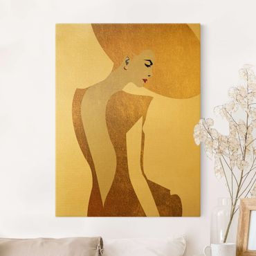 Złoty obraz na płótnie - Dama w kapeluszu w kolorze złotym