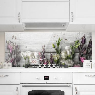 Panel szklany do kuchni - Tulipanowa róża Shabby Wood Look