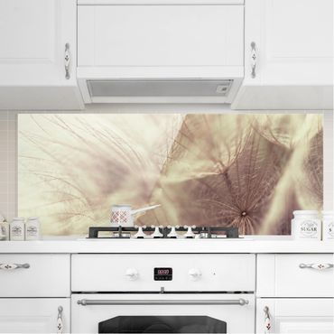 Panel szklany do kuchni - Szczegółowa makrofotografia mniszka lekarskiego z efektem rozmycia w stylu vintage