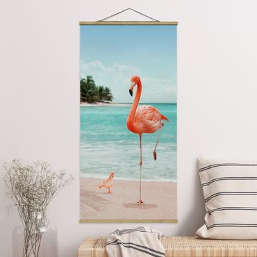 Plakat z wieszakiem - Plaża z flamingiem