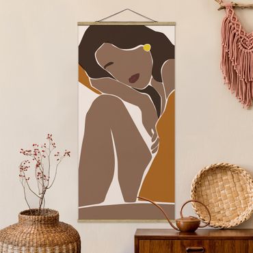 Plakat z wieszakiem - Line Art Kobieta Brązowy Beżowy
