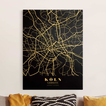 Złoty obraz na płótnie - Mapa miasta Kolonia - Klasyczna czerń