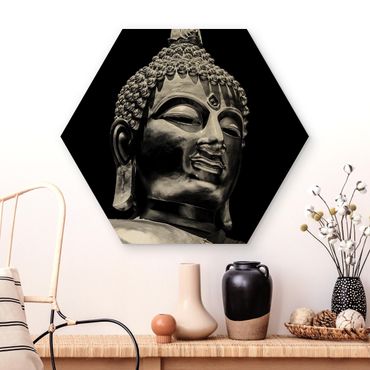 Obraz heksagonalny z drewna - Pomnik Buddy - twarz