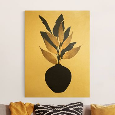 Złoty obraz na płótnie - Graficzny świat roślin - złoto i czerń