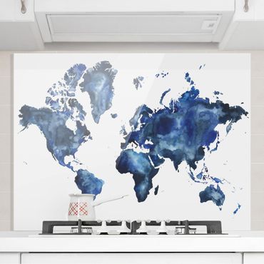 Panel szklany do kuchni - Wodna mapa świata światło