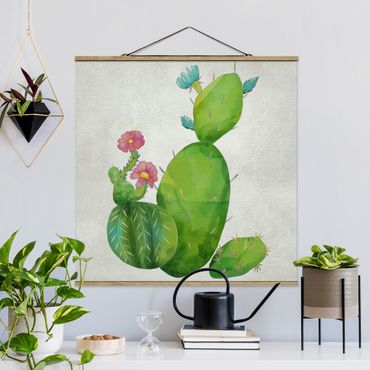 Plakat z wieszakiem - Rodzina kaktusów różowo-turkusowy
