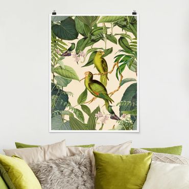 Plakat - Kolaże w stylu vintage - Papugi w dżungli