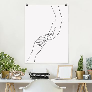 Plakat - Line Art Ręce dotykowe czarno-biały