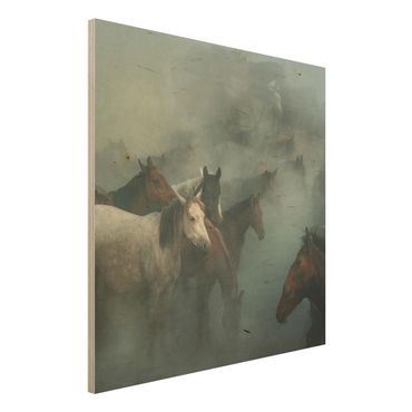 Obraz z drewna - Dzikie konie