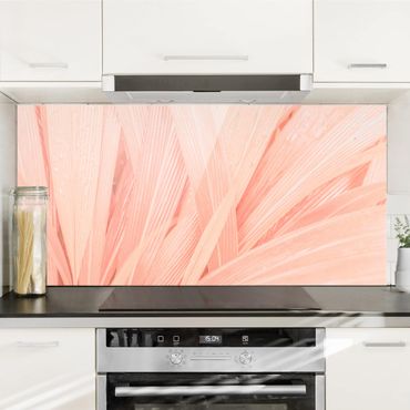 Panel szklany do kuchni - Liście palmy Różowy