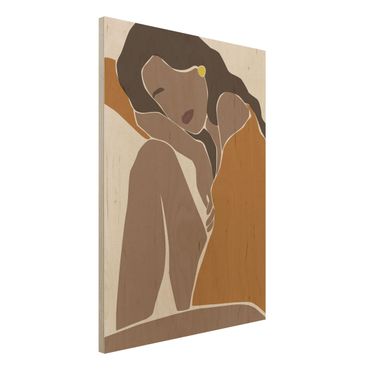 Obraz z drewna - Line Art Kobieta Brązowy Beżowy