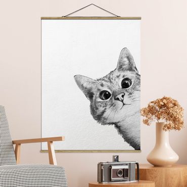 Plakat z wieszakiem - Ilustracja kota Rysunek czarno-biały