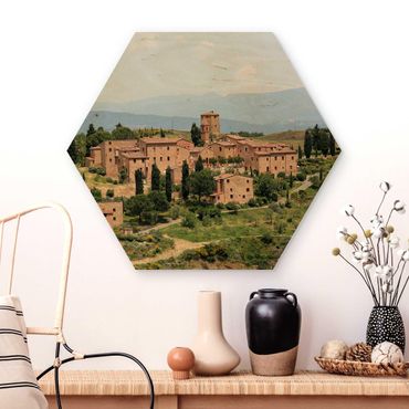 Obraz heksagonalny z drewna - Czarująca Toskania