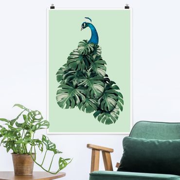 Plakat - Pawia z liśćmi monstery