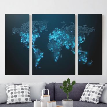 Obraz na płótnie 3-częściowy - Połączony świat Mapa świata