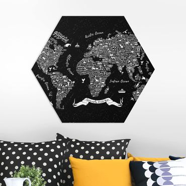 Obraz heksagonalny z Forex - Typografia mapa świata czarna