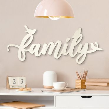 Dekoracja ścienna drewniana litera 3D - Family z wróblami