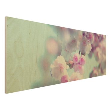 Obraz z drewna - Kolorowe kwiaty wiśni