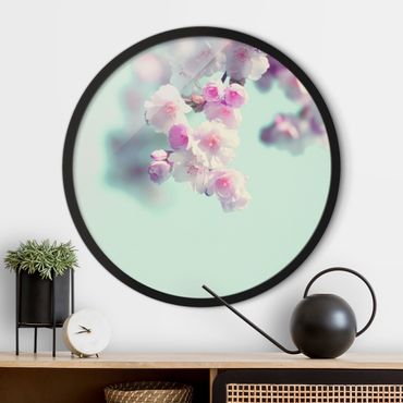 Okrągły obraz w ramie - Colourful Cherry Blossoms