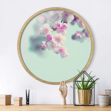 Okrągły obraz w ramie - Colourful Cherry Blossoms